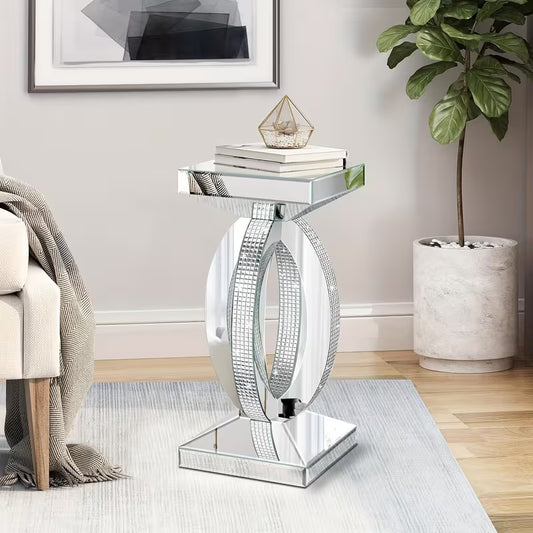 59.99cm Crystal-Embedded Base Mirror-Edged Table, Chic Small Table for Decoration, Sturdy Base That Conserves Space, Perfect Option for Living Room And Bedroom – view 1
