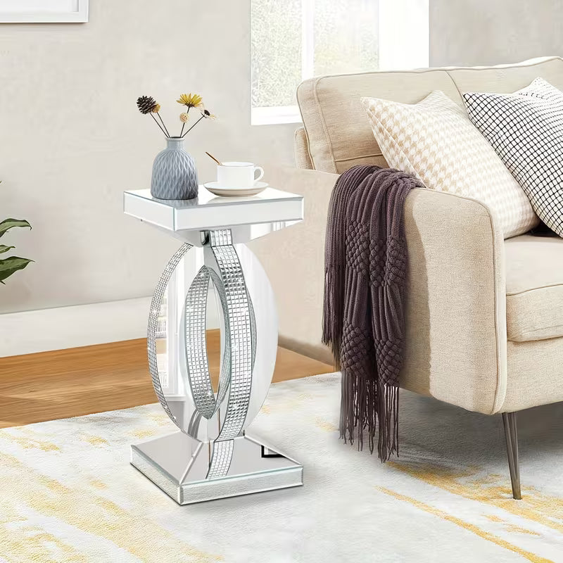 59.99cm Crystal-Embedded Base Mirror-Edged Table, Chic Small Table for Decoration, Sturdy Base That Conserves Space, Perfect Option for Living Room And Bedroom – view 4