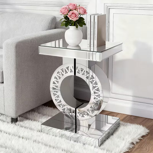 60.96cm Circular Mirror Table, Diamond Inlay, Smooth Edge Craftsmanship, Suitable for Living Room/Bedroom – view 1