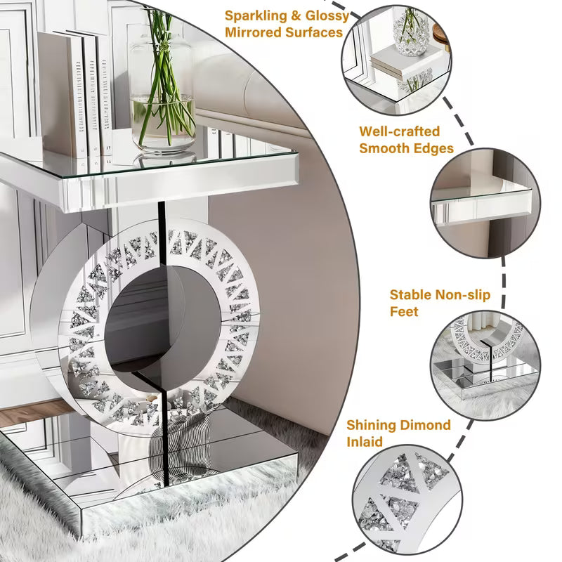 60.96cm Circular Mirror Table, Diamond Inlay, Smooth Edge Craftsmanship, Suitable for Living Room/Bedroom – view 2