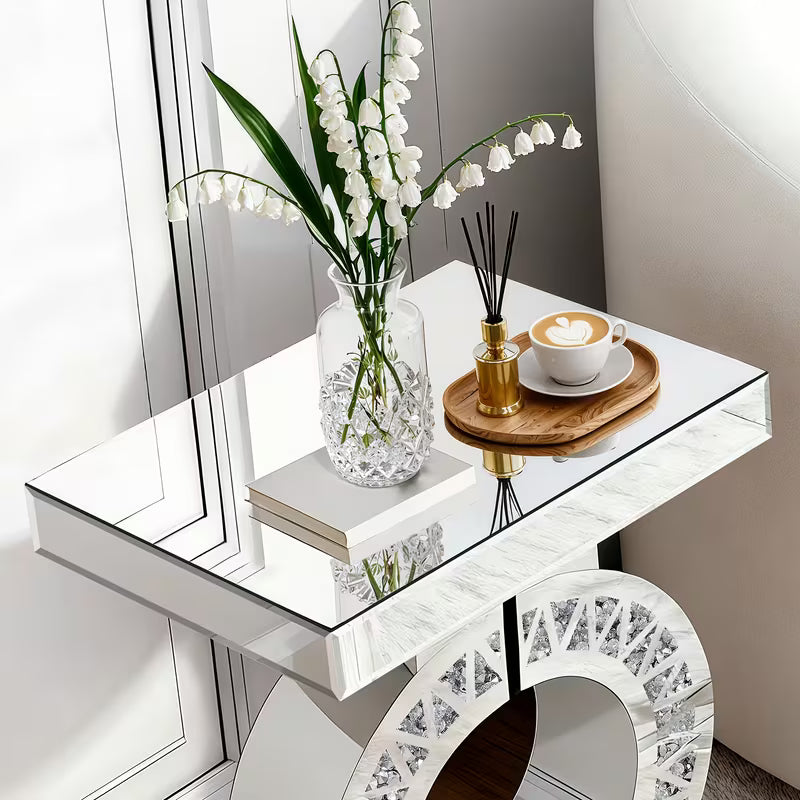 60.96cm Circular Mirror Table, Diamond Inlay, Smooth Edge Craftsmanship, Suitable for Living Room/Bedroom – view 4