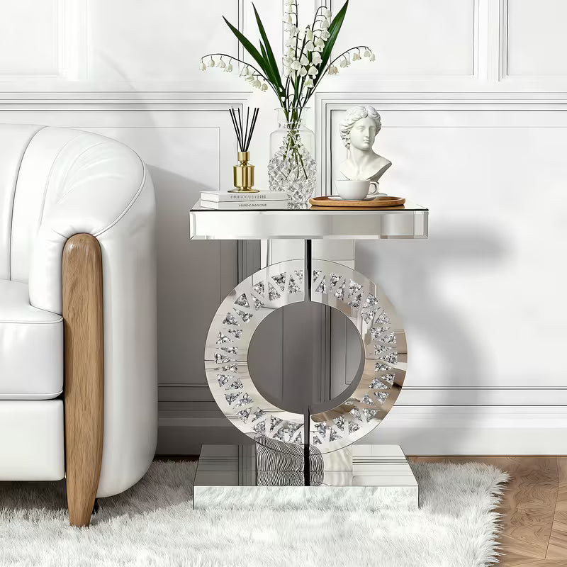 60.96cm Circular Mirror Table, Diamond Inlay, Smooth Edge Craftsmanship, Suitable for Living Room/Bedroom – view 6