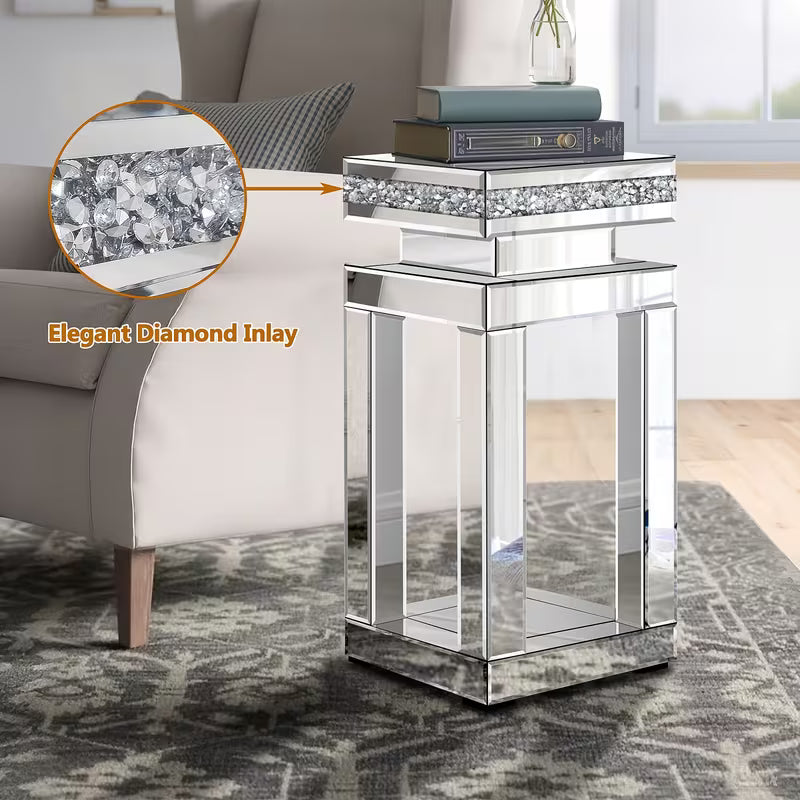 66.04cm Light Luxury Broken Diamond Mirror Edge Table, Dust-Proof and Easy to Wipe Mirror Panel, Anti-Slip Reinforced Foot Pad, Square Storage Base, Suitable for Living Room, Sofa Side, Bedroom – view 1