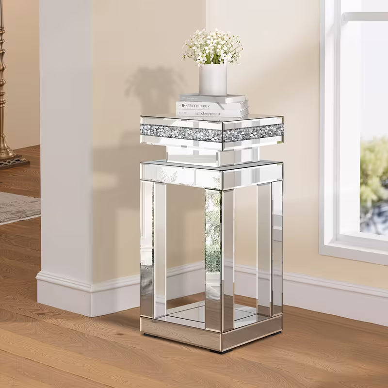 66.04cm Light Luxury Broken Diamond Mirror Edge Table, Dust-Proof and Easy to Wipe Mirror Panel, Anti-Slip Reinforced Foot Pad, Square Storage Base, Suitable for Living Room, Sofa Side, Bedroom – view 4