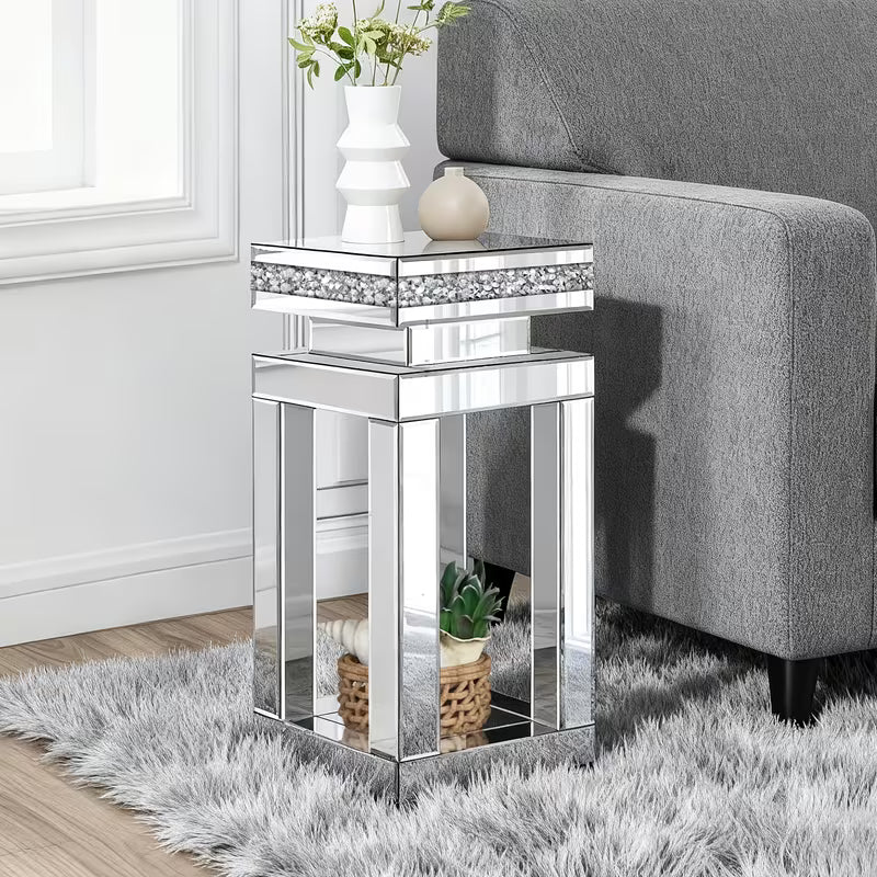 66.04cm Light Luxury Broken Diamond Mirror Edge Table, Dust-Proof and Easy to Wipe Mirror Panel, Anti-Slip Reinforced Foot Pad, Square Storage Base, Suitable for Living Room, Sofa Side, Bedroom – view 6