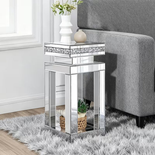 66.04cm Light Luxury Broken Diamond Mirror Edge Table, Dust-Proof and Easy to Wipe Mirror Panel, Anti-Slip Reinforced Foot Pad, Square Storage Base, Suitable for Living Room, Sofa Side, Bedroom – view 6