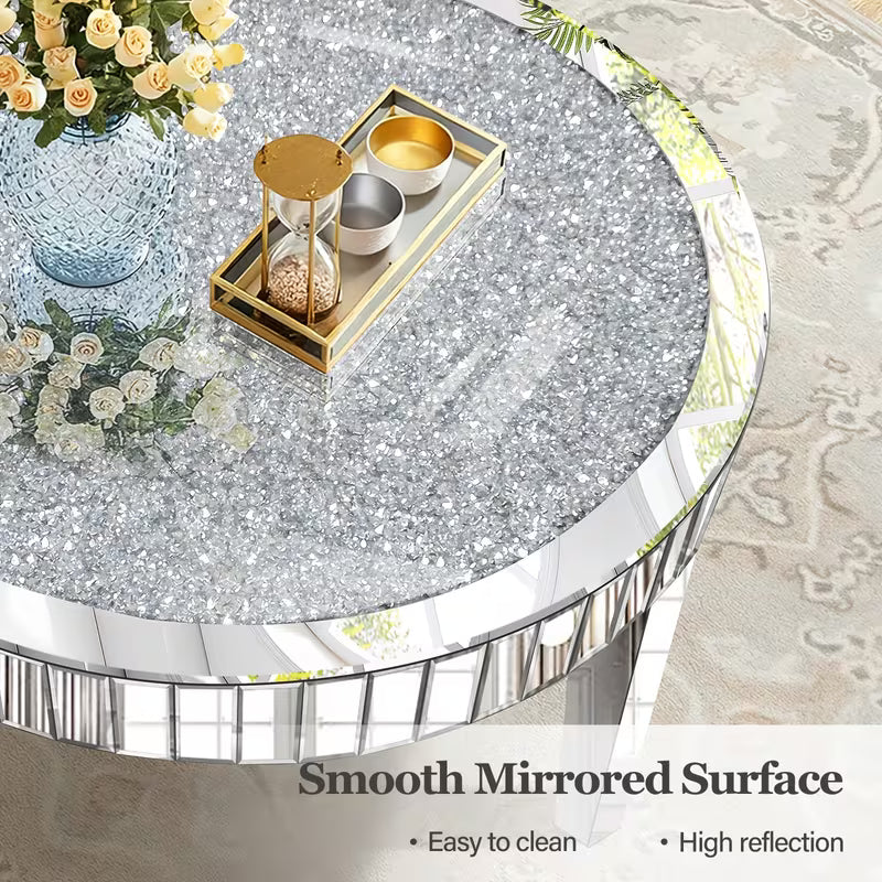 80.01cm Light Luxury Broken Diamond Mirror Round Coffee Table, Vertical Mirror Grid Around the Edges, Scratch-Resistant Desktop, Easy to Maintain and Wipe, Center Decorative Table for Living Room Sofa Area – view 2