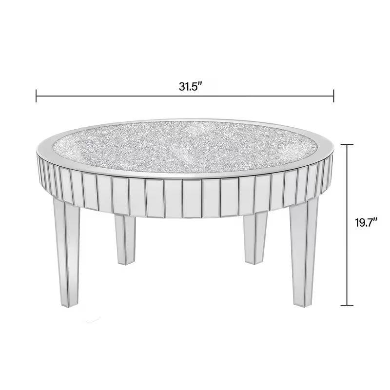 80.01cm Light Luxury Broken Diamond Mirror Round Coffee Table, Vertical Mirror Grid Around the Edges, Scratch-Resistant Desktop, Easy to Maintain and Wipe, Center Decorative Table for Living Room Sofa Area – view 3