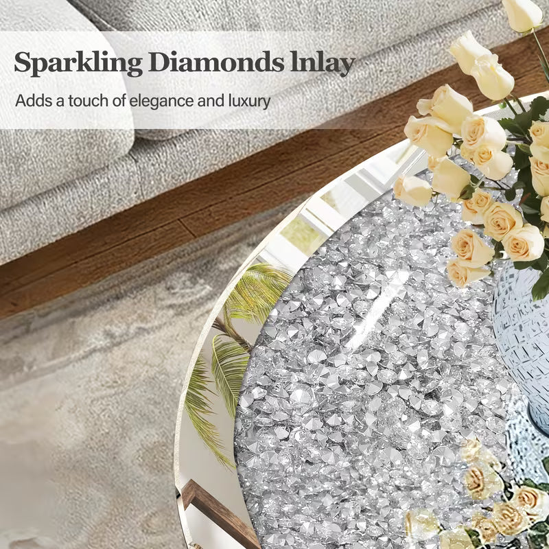 80.01cm Light Luxury Broken Diamond Mirror Round Coffee Table, Vertical Mirror Grid Around the Edges, Scratch-Resistant Desktop, Easy to Maintain and Wipe, Center Decorative Table for Living Room Sofa Area – view 4