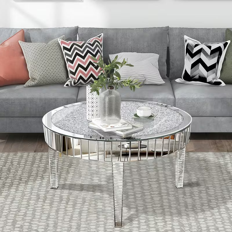 80.01cm Light Luxury Broken Diamond Mirror Round Coffee Table, Vertical Mirror Grid Around the Edges, Scratch-Resistant Desktop, Easy to Maintain and Wipe, Center Decorative Table for Living Room Sofa Area – view 5