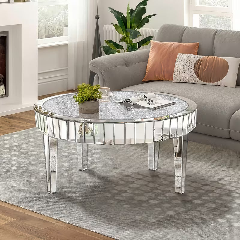 80.01cm Light Luxury Broken Diamond Mirror Round Coffee Table, Vertical Mirror Grid Around the Edges, Scratch-Resistant Desktop, Easy to Maintain and Wipe, Center Decorative Table for Living Room Sofa Area – view 6