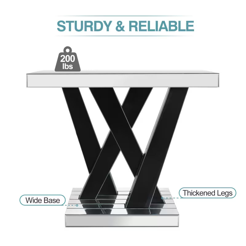 88.9cm Silvery Mirror Console Table, with Glass Surface and Diamond Inlay Design, Suitable for Modern Living Room, Lobby or Corridor Decoration as an Entry-Level Table – view 5