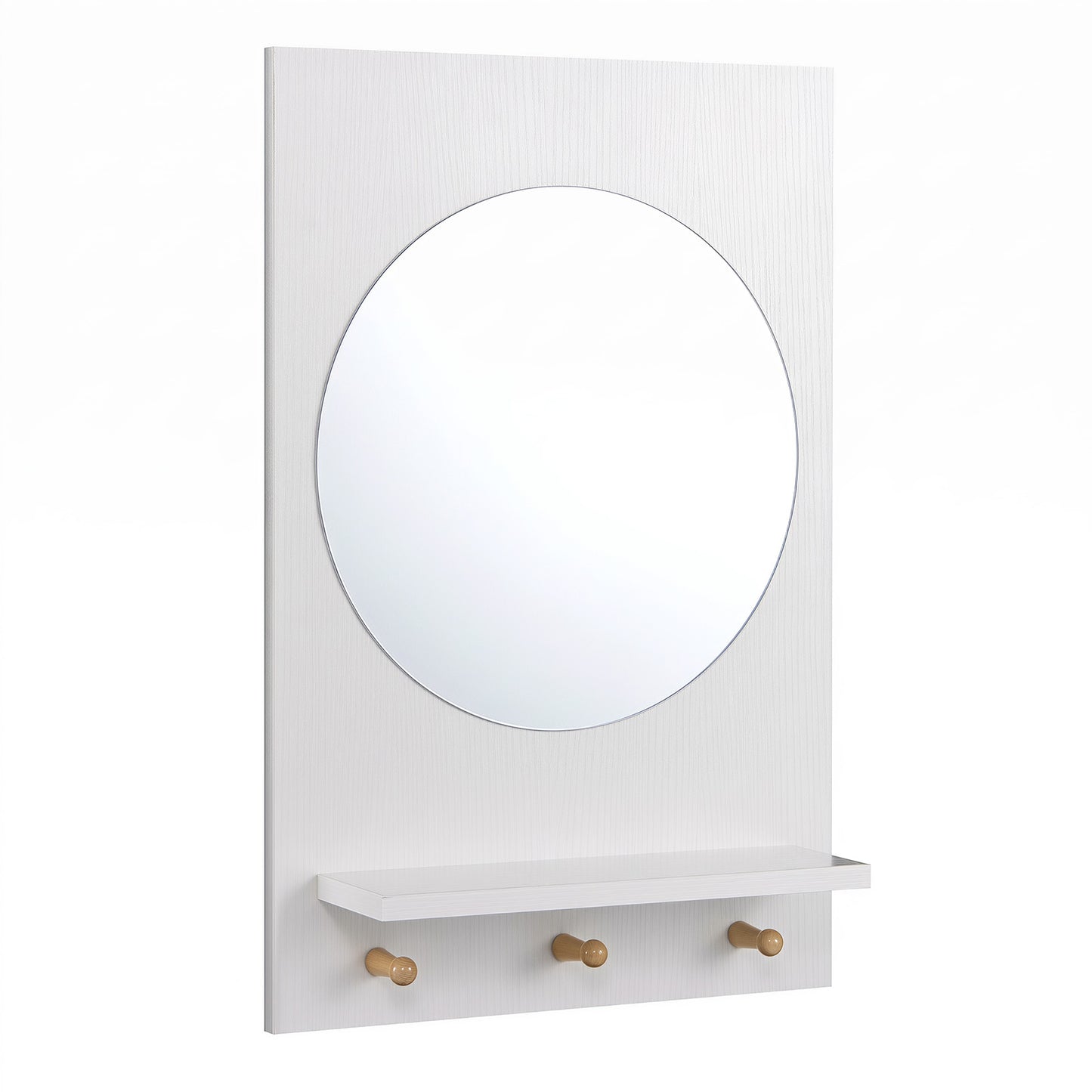 Wall Mirror with Storage Shelf & Hanging Hooks – White