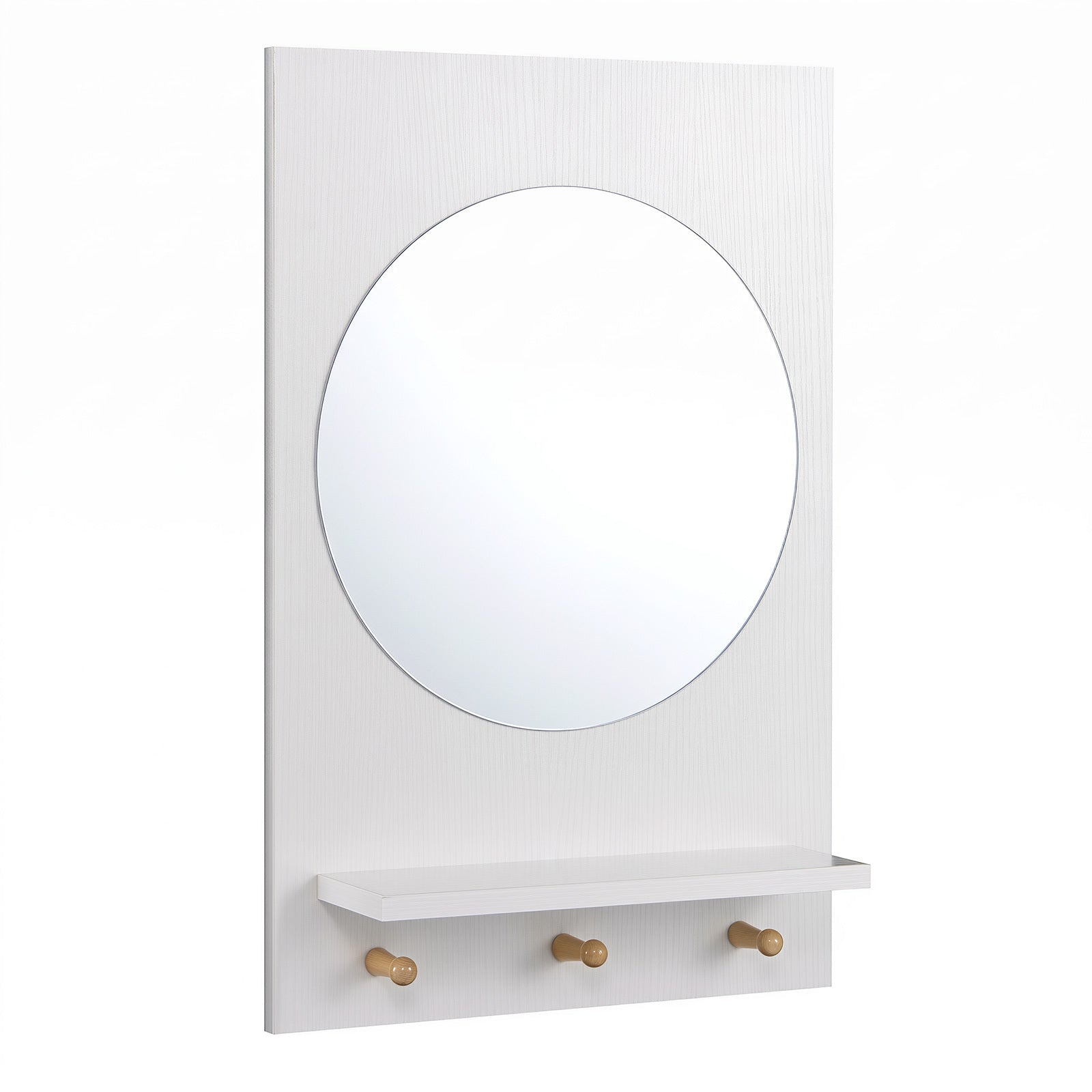 Wall Mirror with Storage Shelf & Hanging Hooks – White