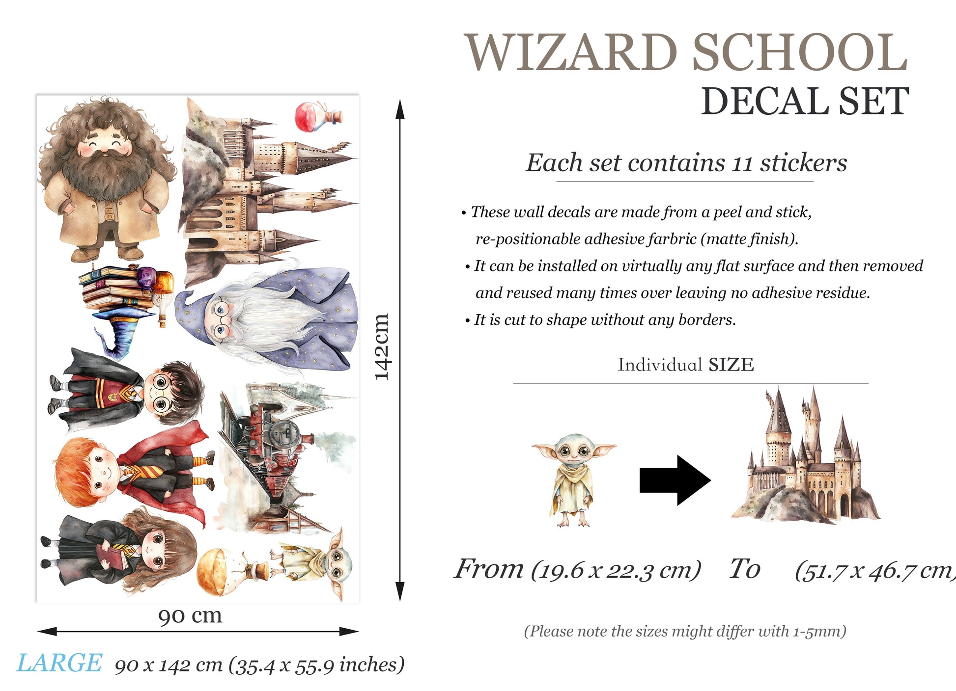 Wizard School Wall Decal, Magic Castle Kids Room Sticker, Fantasy Nursery Decor-BR574