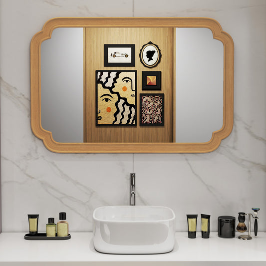 90 x 60 cm Scalloped Arch Wood Wall Mirror – Natural