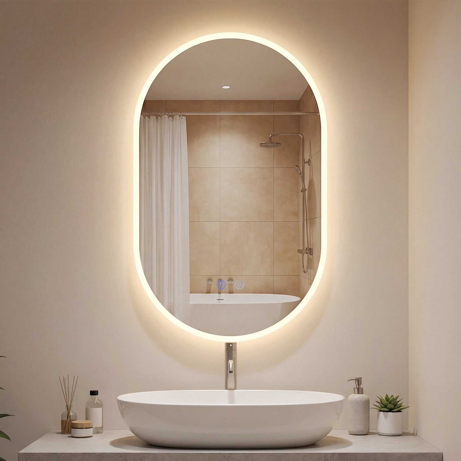 80 x 50 cm Oval LED Vanity Mirror with Anti-Fog & Memory