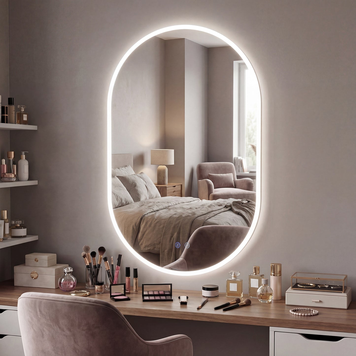 80 x 50 cm Oval LED Vanity Mirror with Anti-Fog & Memory