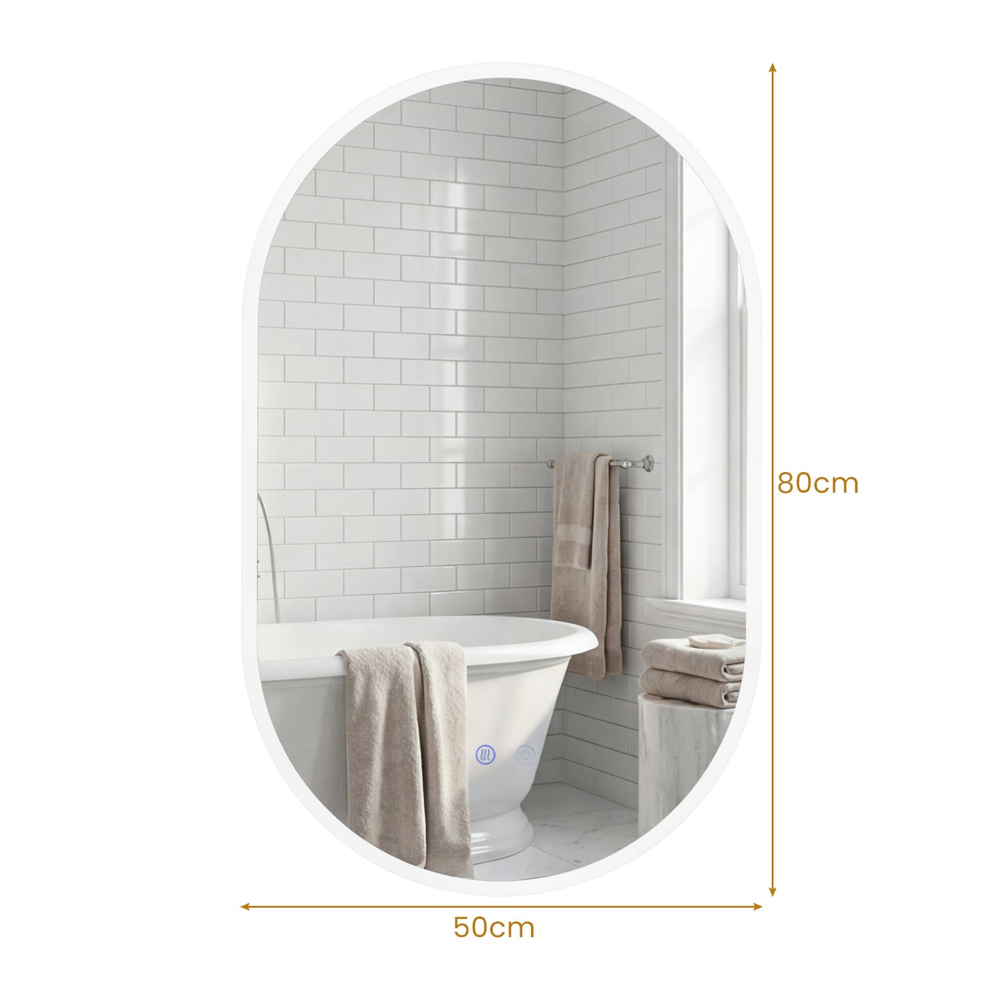 80 x 50 cm Oval LED Vanity Mirror with Anti-Fog & Memory