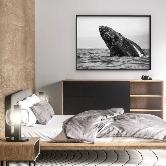 Monochrome Humpback Whale Ocean Canvas Wall Art – bedroom lifestyle