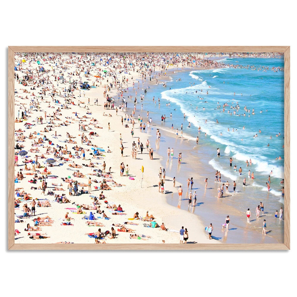Bondi Summer Beach Crowd Canvas Wall Art – birch floating frame