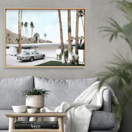 Palm Springs Mid-Century House Canvas Wall Art – bedroom lifestyle