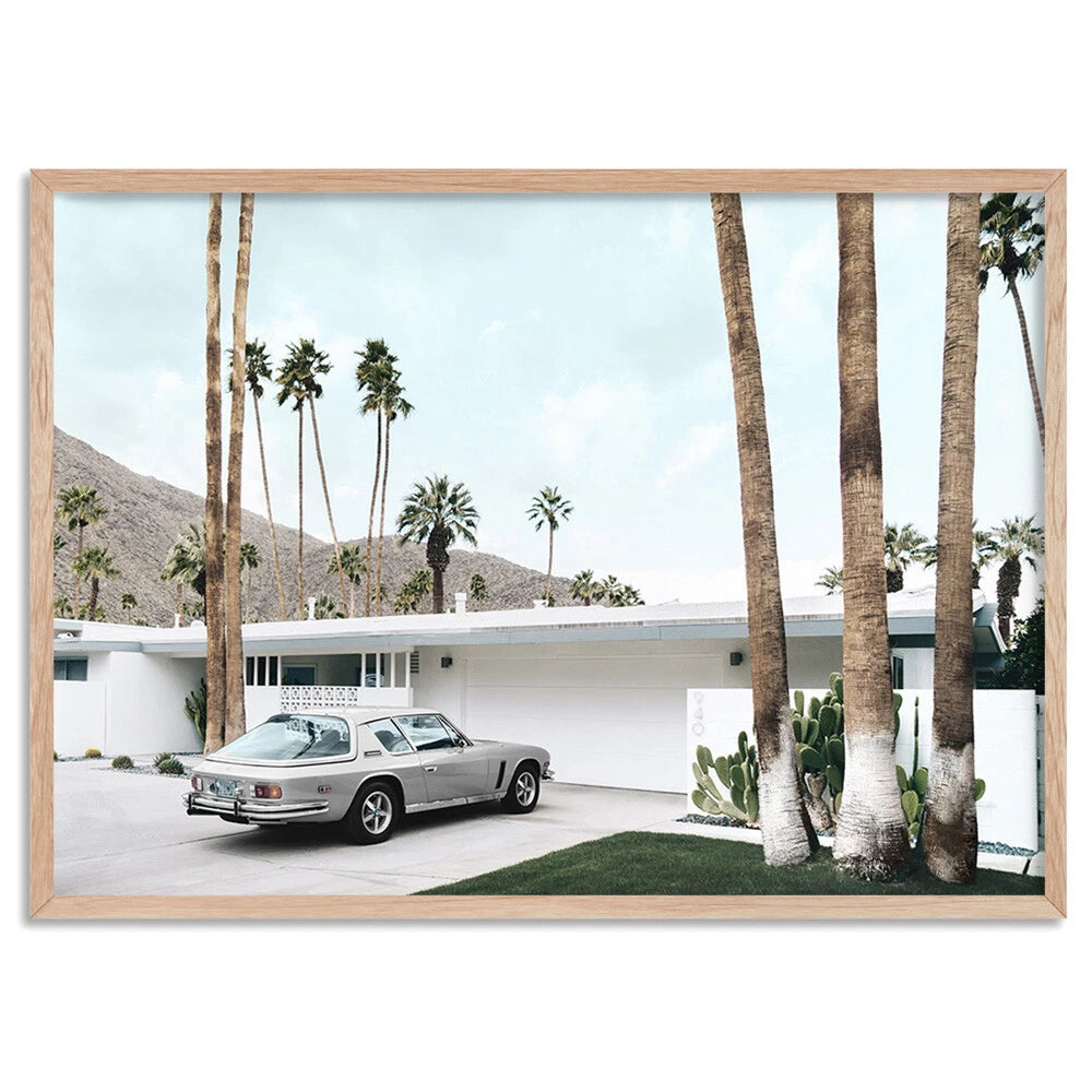 Palm Springs Mid-Century House Canvas Wall Art – birch floating frame