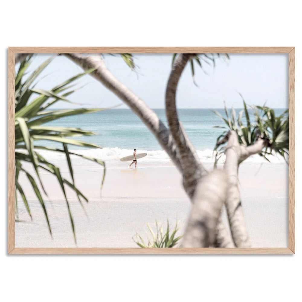 Coolangatta Surfer Coastal Canvas Wall Art – birch floating frame