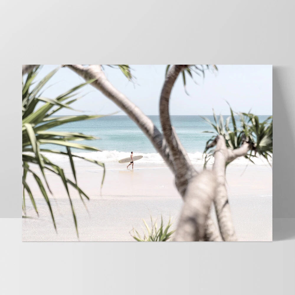 Coolangatta Surfer Coastal Canvas Wall Art – white floating frame