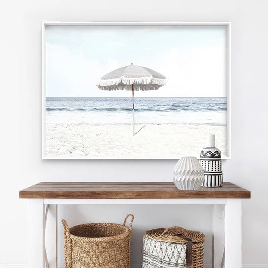 Summer Parasols Coastal Canvas Wall Art – bedroom lifestyle