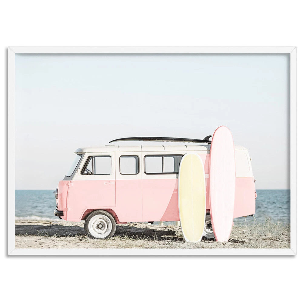 Pastel Beach Kombi Van Canvas Wall Art – artwork