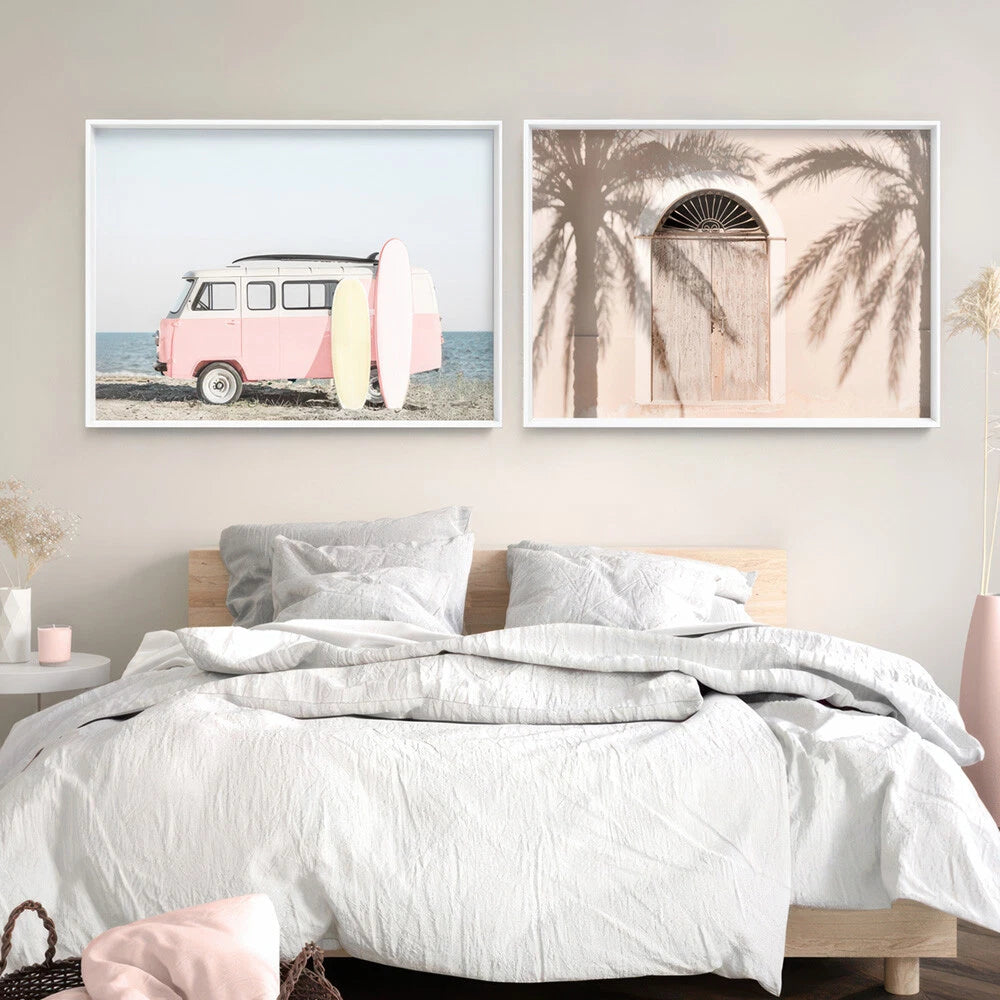 Pastel Beach Kombi Van Canvas Wall Art – gallery wall lifestyle