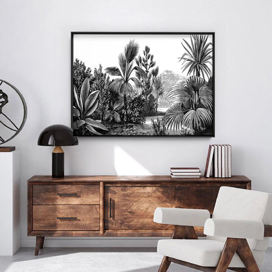 Vintage Botanical Study Monochrome Canvas Wall Art – bedroom lifestyle