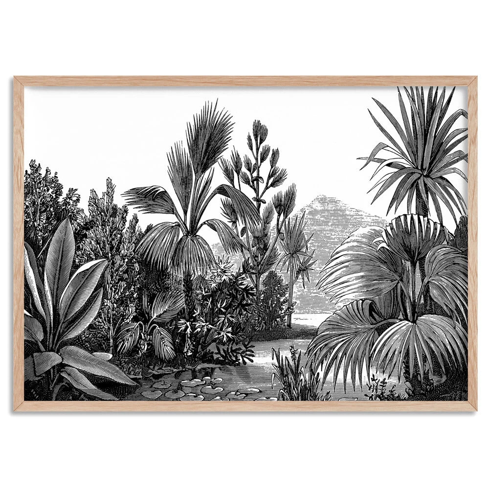 Vintage Botanical Study Monochrome Canvas Wall Art – birch floating frame