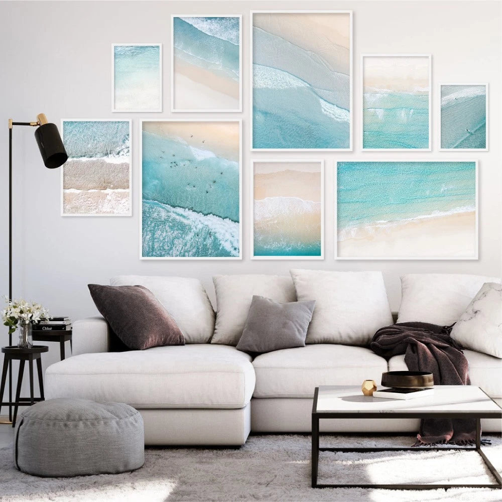 Aerial Coastal Waves Landscape Canvas Wall Art – gallery wall lifestyle
