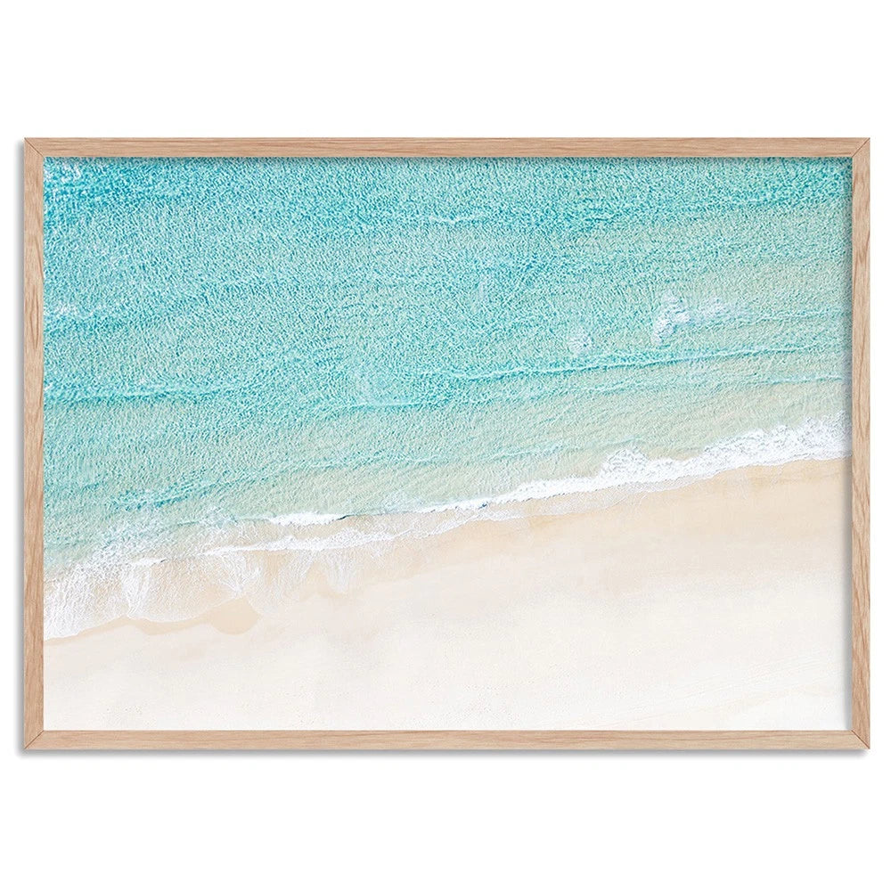 Aerial Coastal Waves Landscape Canvas Wall Art – birch floating frame