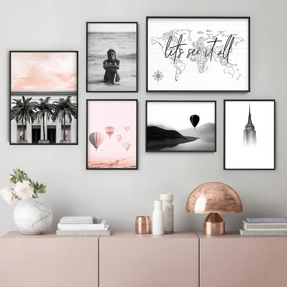 Minimal World Map Travel Canvas Wall Art – gallery wall lifestyle
