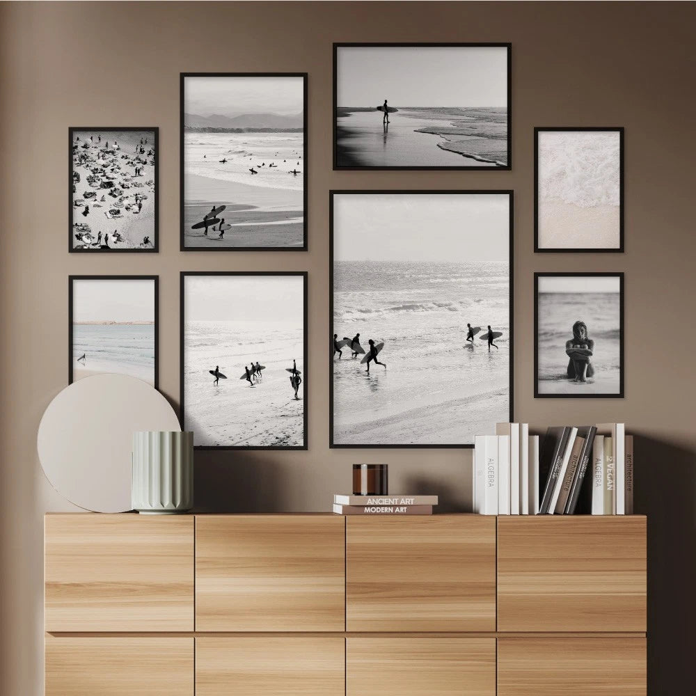 Monochrome Surf Horizon Canvas Wall Art – gallery wall lifestyle