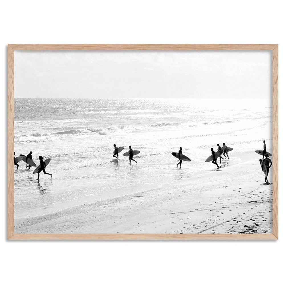 Monochrome Surf Horizon Canvas Wall Art – birch floating frame