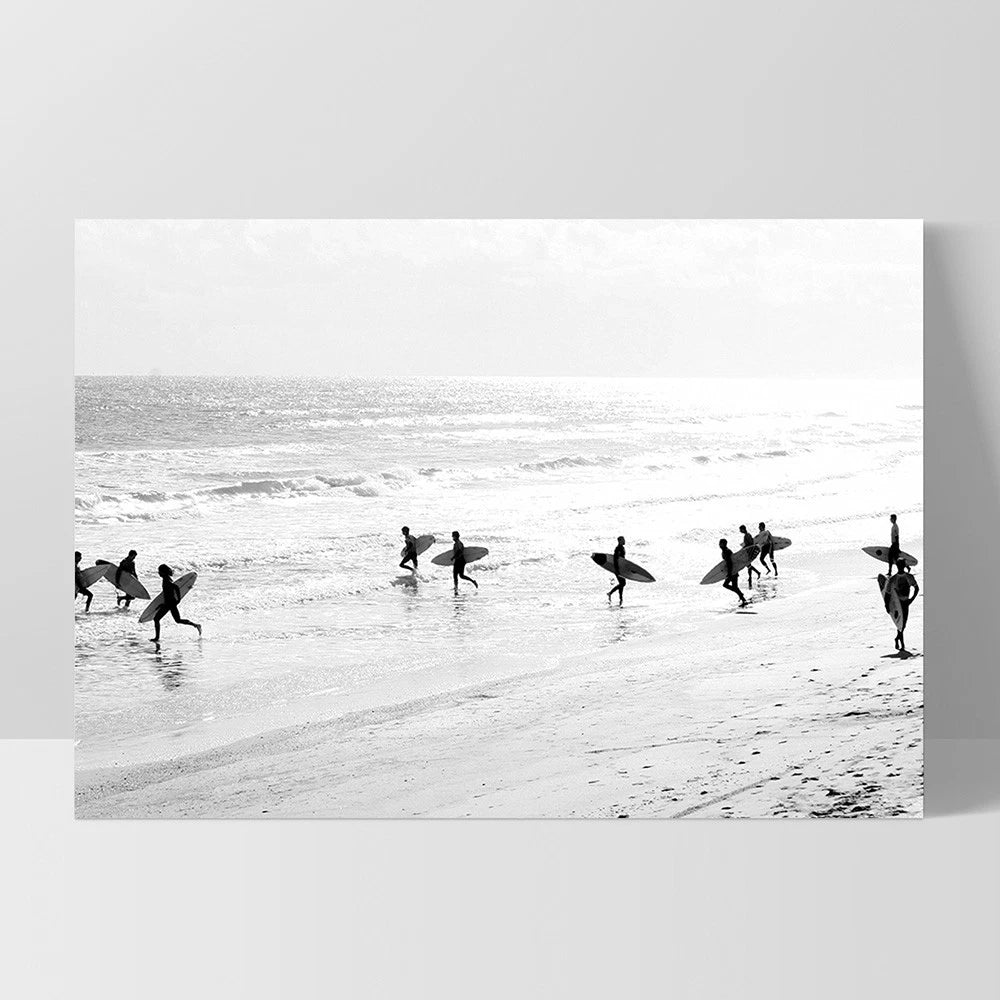 Monochrome Surf Horizon Canvas Wall Art – white floating frame