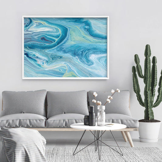 Blue Fluid Abstract Canvas Wall Art – bedroom lifestyle