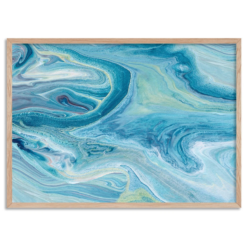 Blue Fluid Abstract Canvas Wall Art – birch floating frame
