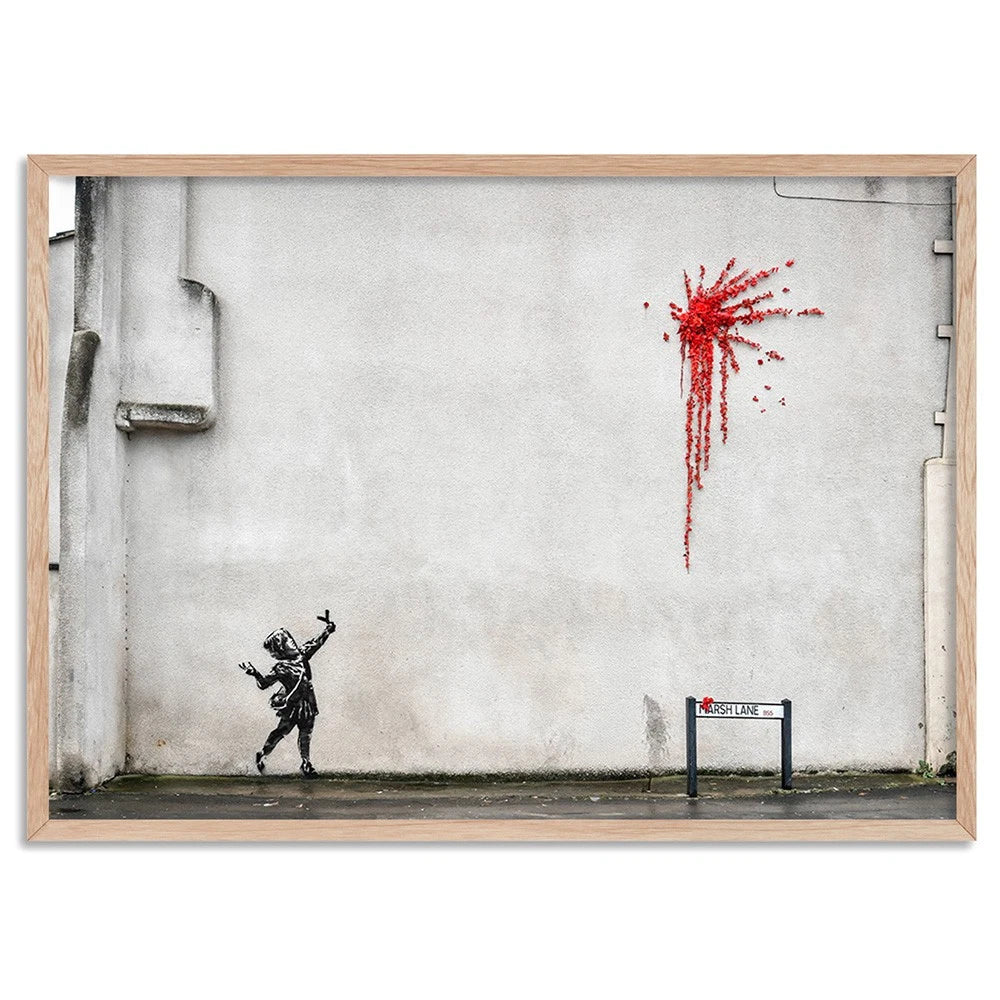 Girl with Flowers Urban Street Art Canvas Wall Art – birch floating frame