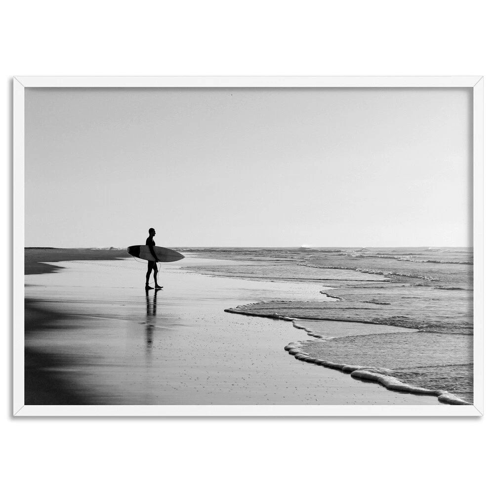 Lone Surfer Monochrome Canvas Wall Art – artwork