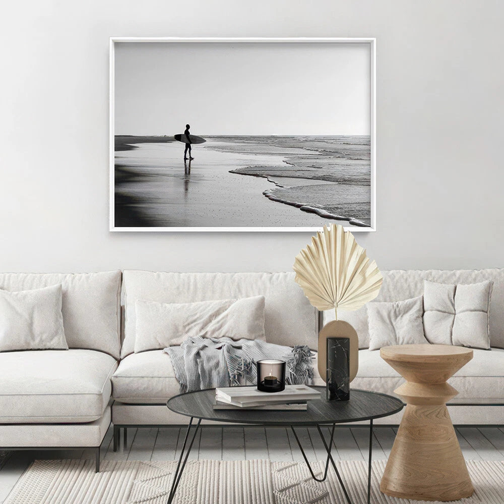 Lone Surfer Monochrome Canvas Wall Art – bedroom lifestyle