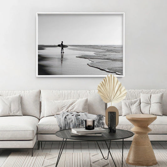 Lone Surfer Monochrome Canvas Wall Art – bedroom lifestyle