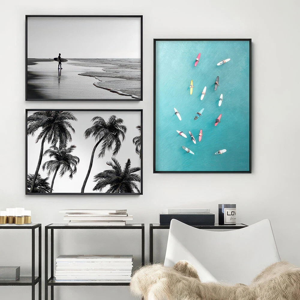 Lone Surfer Monochrome Canvas Wall Art – gallery wall lifestyle