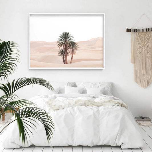 Desert Palms Blush Landscape Canvas Wall Art – bedroom lifestyle