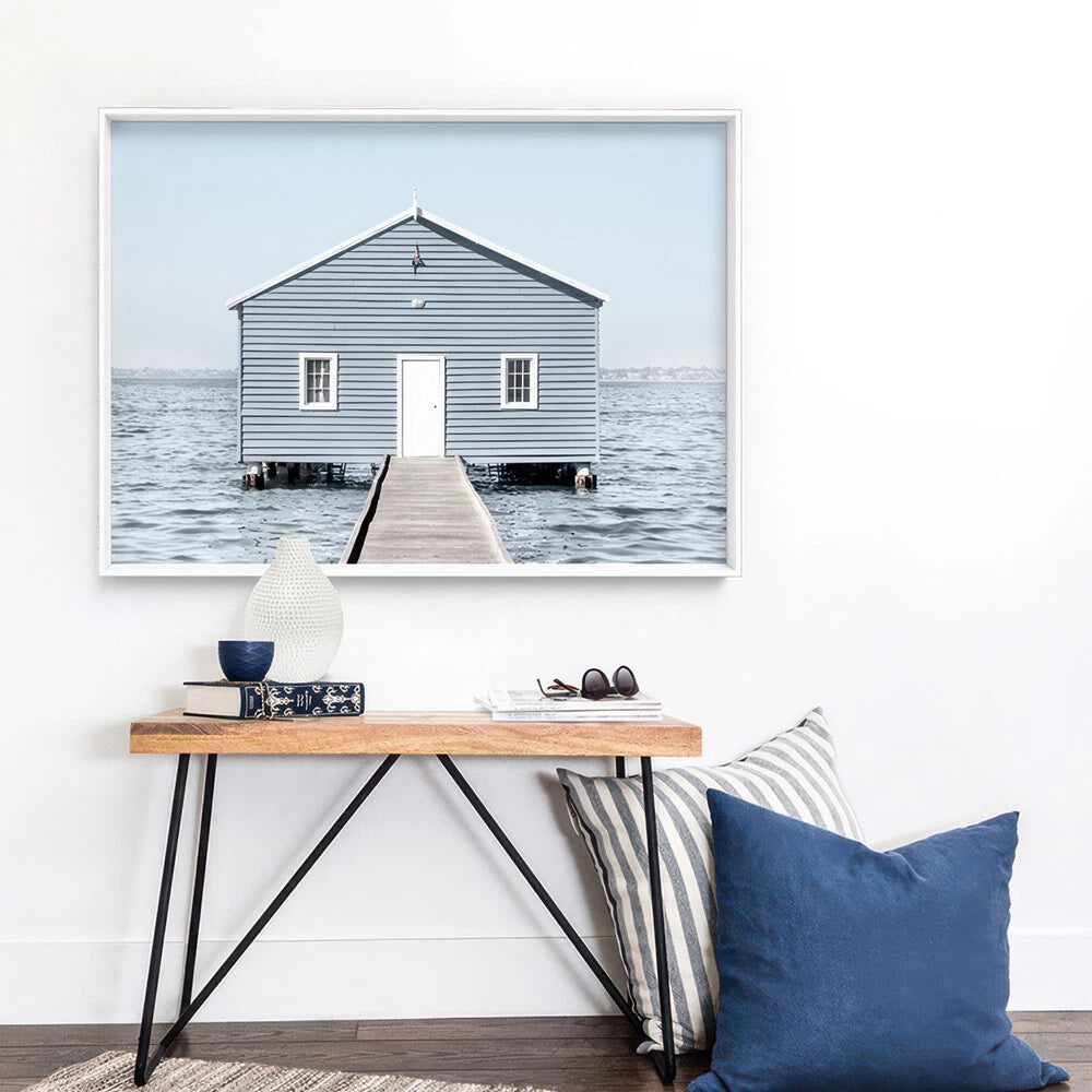 Crawley Edge Boatshed Perth Canvas Wall Art – bedroom lifestyle