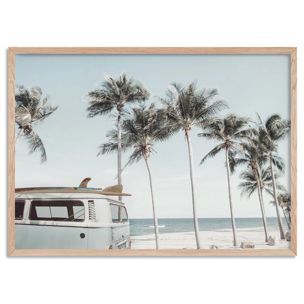 Retro Kombi Surf Van Canvas Wall Art – birch floating frame